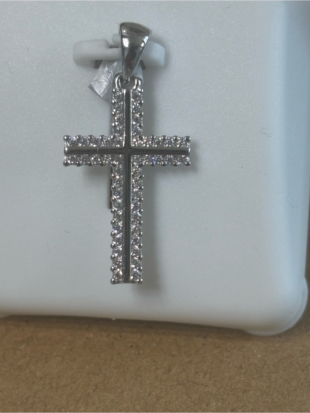Sterling Cross Pendant Necklace with Clear Stones - Silver - Picture 2 of 5